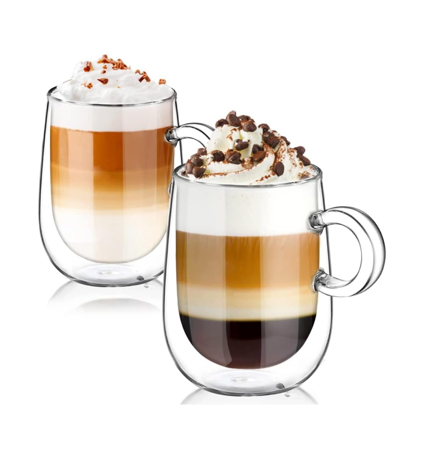 glastal 350ml*2 Tazas de Café de Cristal, Vasos de Doble Pared Transparente con Asa, Tazas de Vidrio Borosilicato para Café Leche Té Latte Macchiato y Más